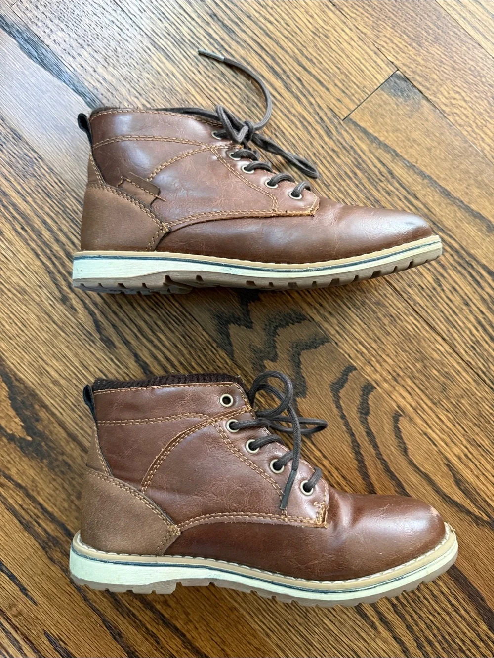 E Max + Jake Kids 1 Youth Brown Lace-Up Ankle Boots with Padded Collar